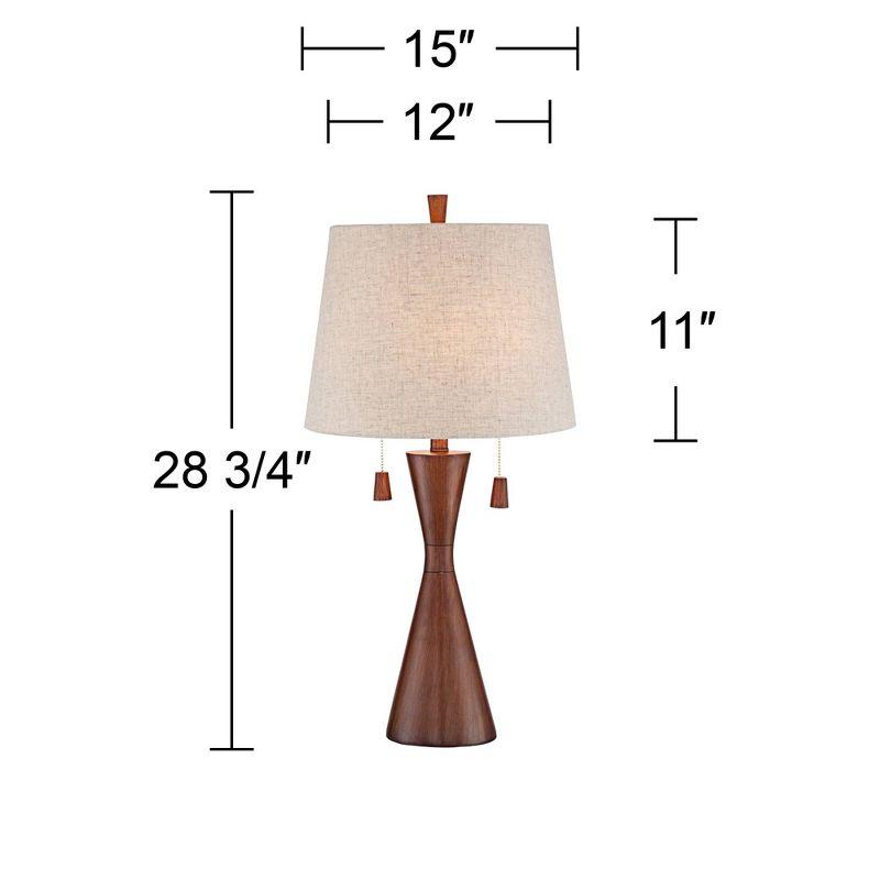 360 Lighting Omar Modern Table Lamp 28 3/4" Tall Warm Brown Wood Hourglass Oatmeal Fabric Drum Shade for Bedroom Living Room Bedside Nightstand Office