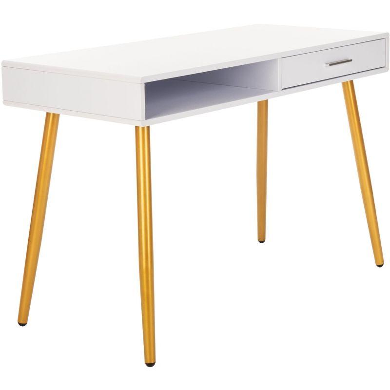 White and Gold Wood Writing Table with Drawer