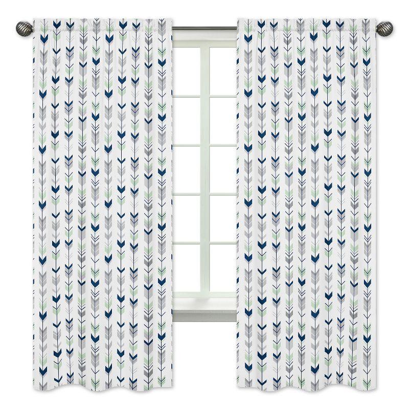 Gray and Navy Arrow Print Sheer Rod Pocket Curtains