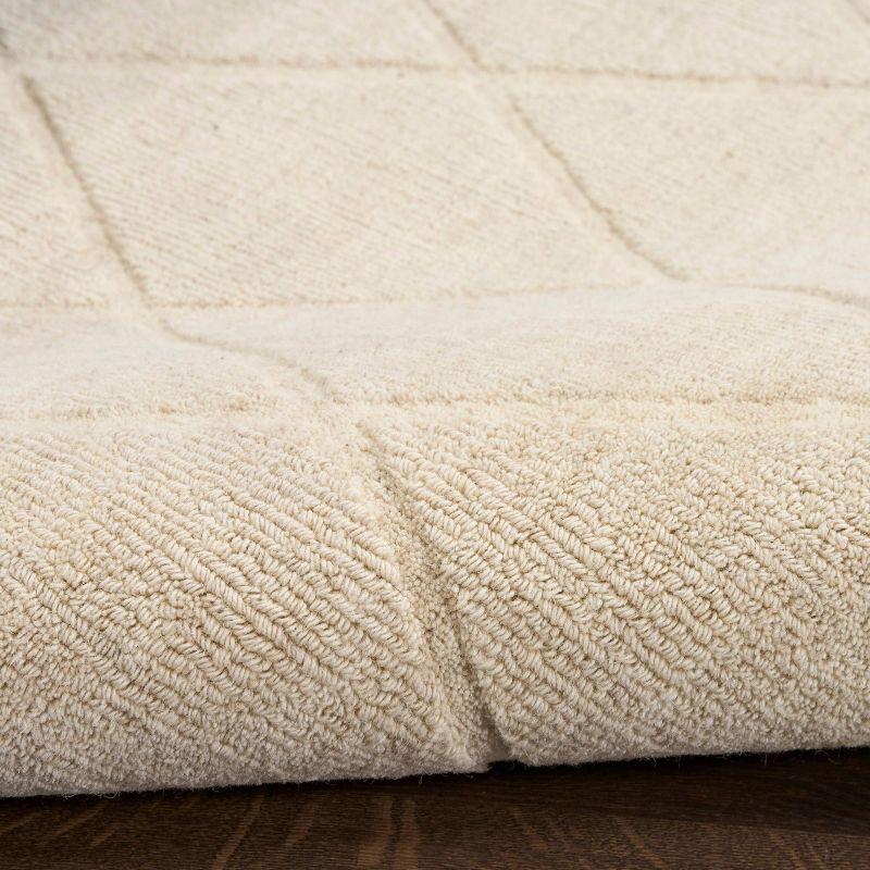 Nourison 5'3"x7'3" Wool Haven Modern Handwoven Area Rug Ivory: Geometric Diamond Pattern, Medium Pile, Indoor Use