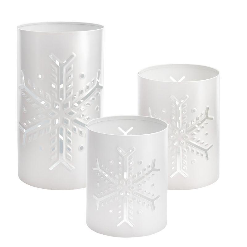 White Enamel Snowflake Candle Lantern Set, 3-Piece