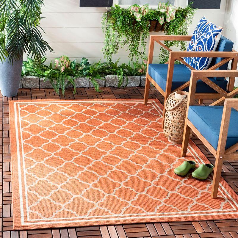 Terracotta & Bone Geometric Flat Woven Synthetic Square Rug