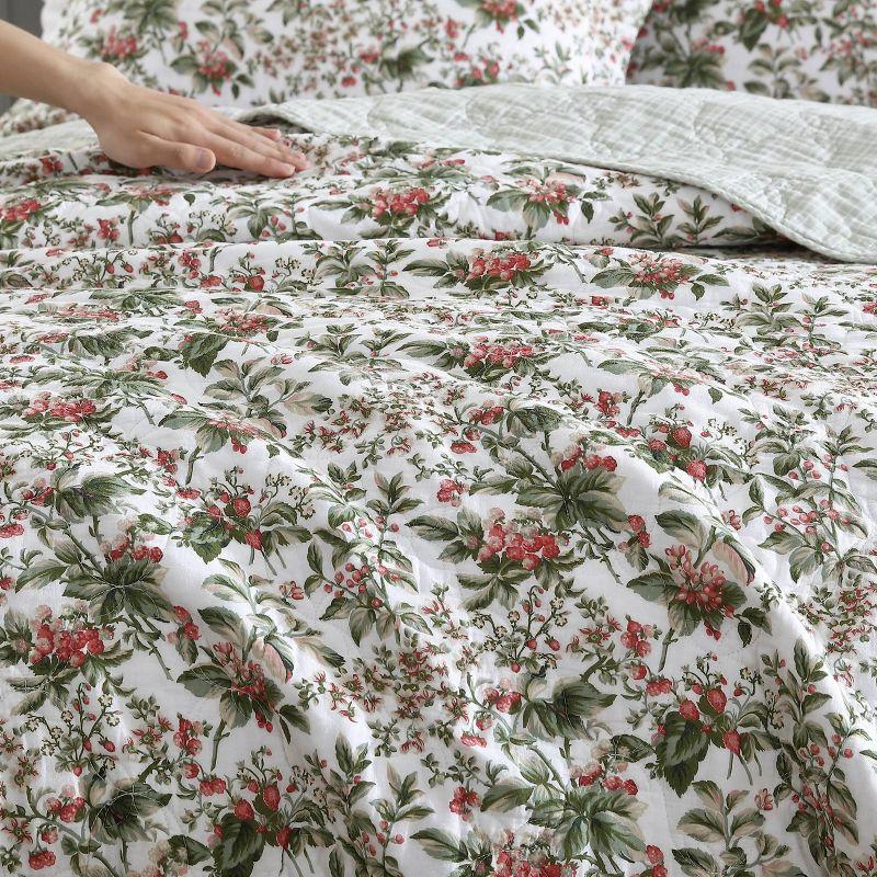 Twin Green Floral Cotton Reversible Quilt Set