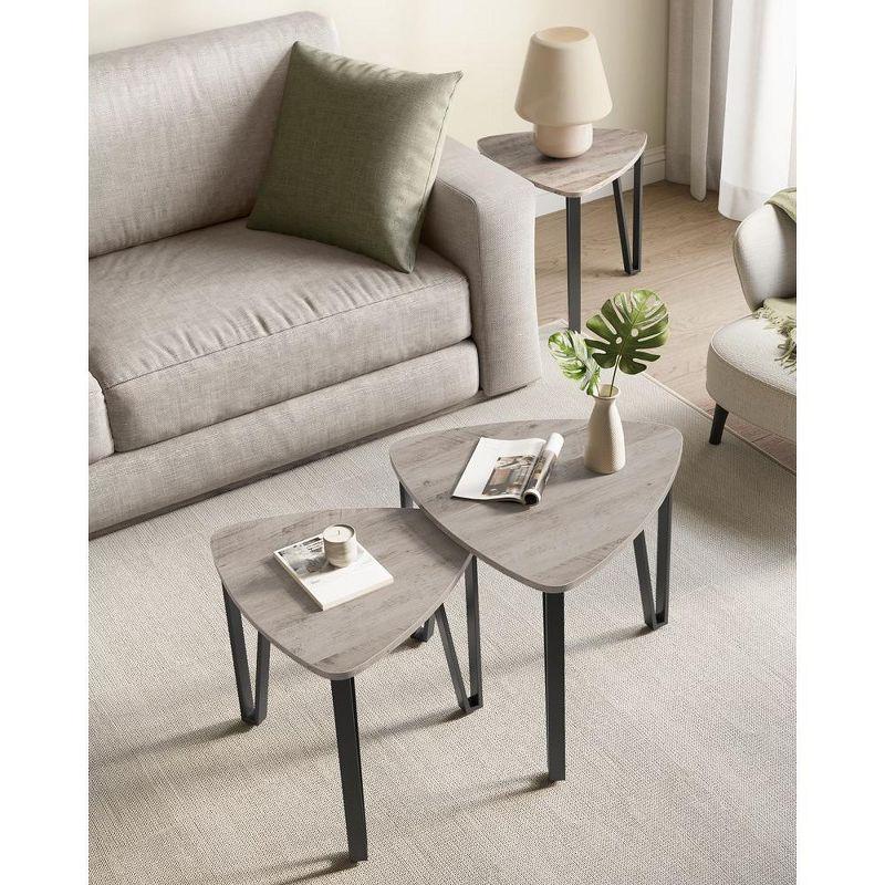 Heather Greige and Black Triangular Nesting Coffee Tables with Metal Frame