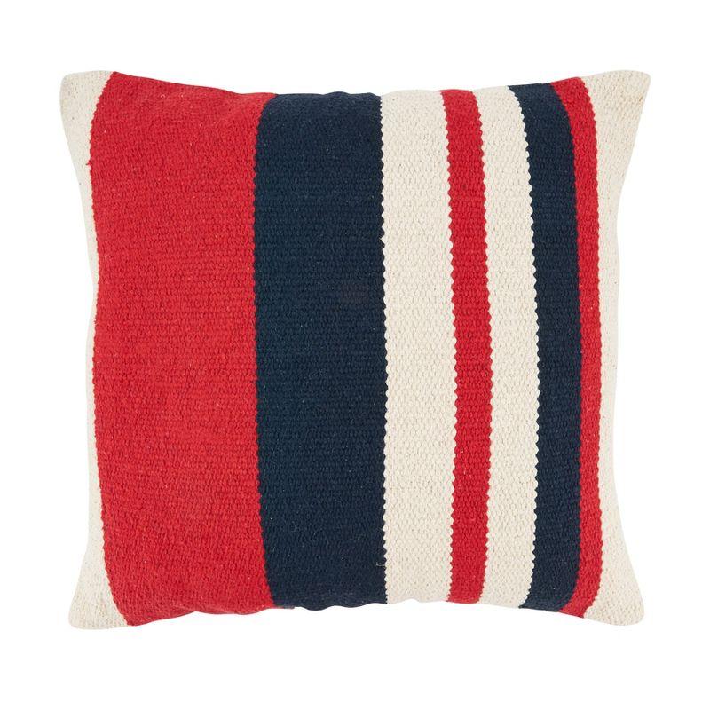 Red, White, and Blue Cotton Stripe Throw Pillow Cover 18" x 18"