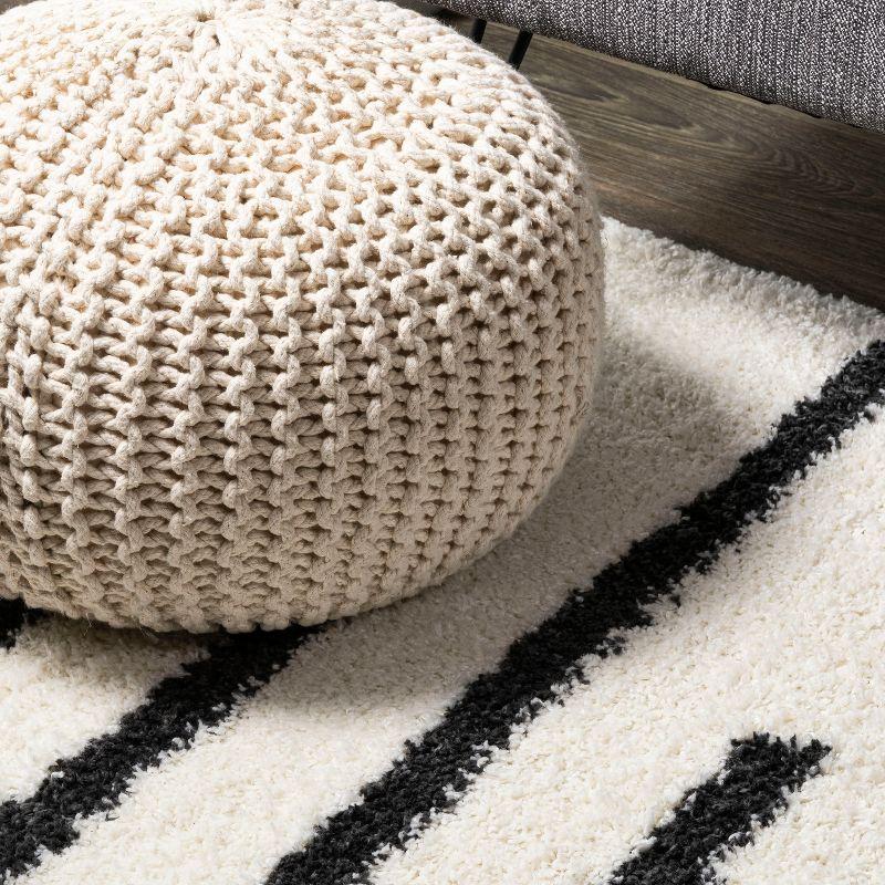 2'x10' Alaro Berber Stripe Shag Runner Rug, White - JONATHAN Y