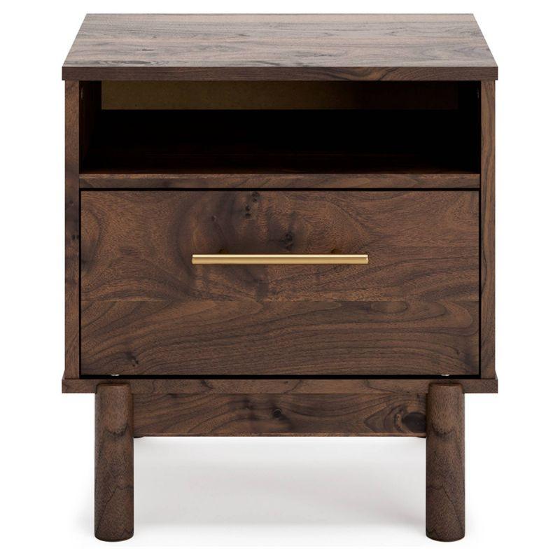 Calverson Nightstand Brown/Beige: Industrial Bedside Table with Storage, Metal Glides - Signature Design by Ashley