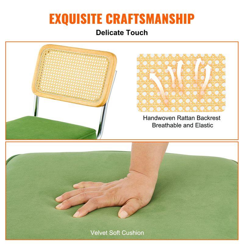 VEVOR Rattan Dining Chairs Set of 2, Mid Century Modern Dining Chair, Upholstered Velvet Accent Chair with Rattan Back,  (18.1 Inch)