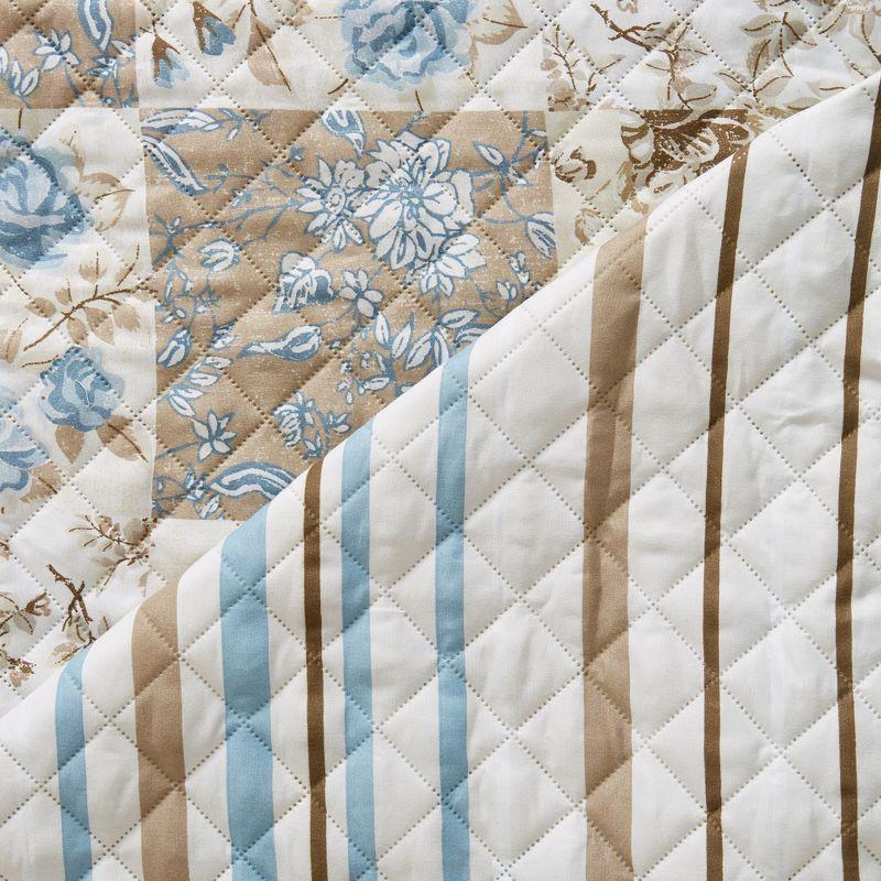 Great Bay Home Floral Patchwork Reversible Furniture Protector  (Loveseat, Taupe / Blue)