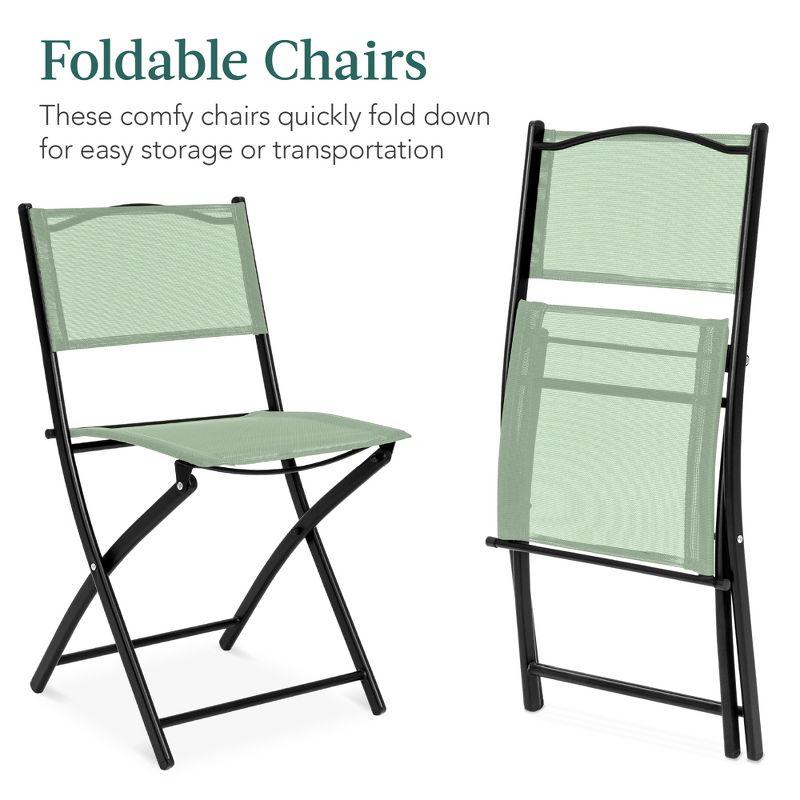 George Oliver 3-Piece Patio Bistro Dining Furniture Set W/ Glass Tabletop, Folding Chairs