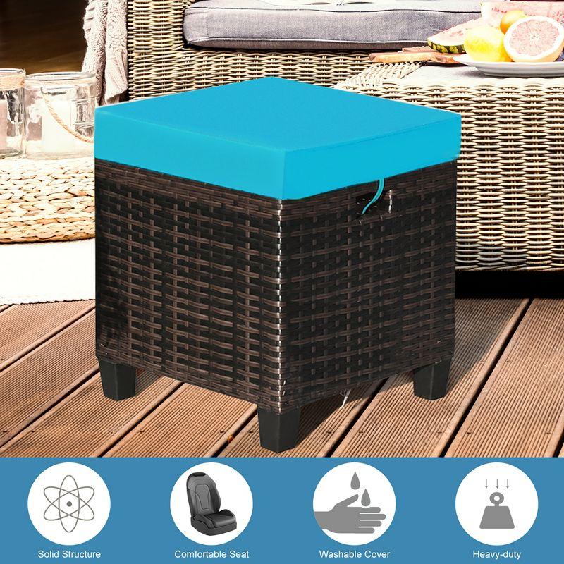 Costway 2PCS Patio Rattan Ottoman Cushioned Seat w/ Foot Rest Turquoise