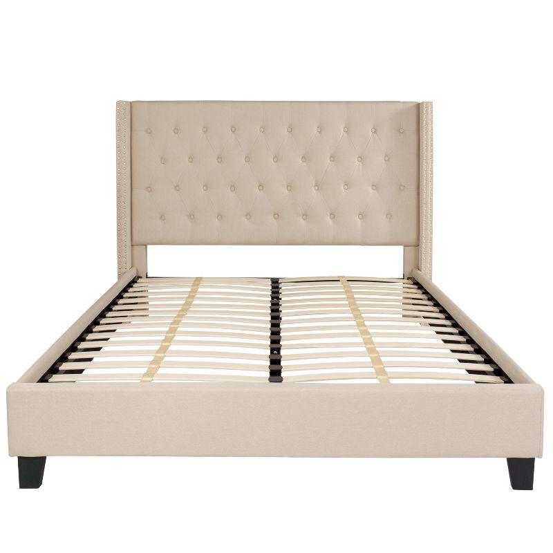 Flash Furniture Riverdale Queen Size Tufted Upholstered Platform Bed in Beige Fabric with 10 Inch CertiPUR-US Certified Pocket Spring Mattress