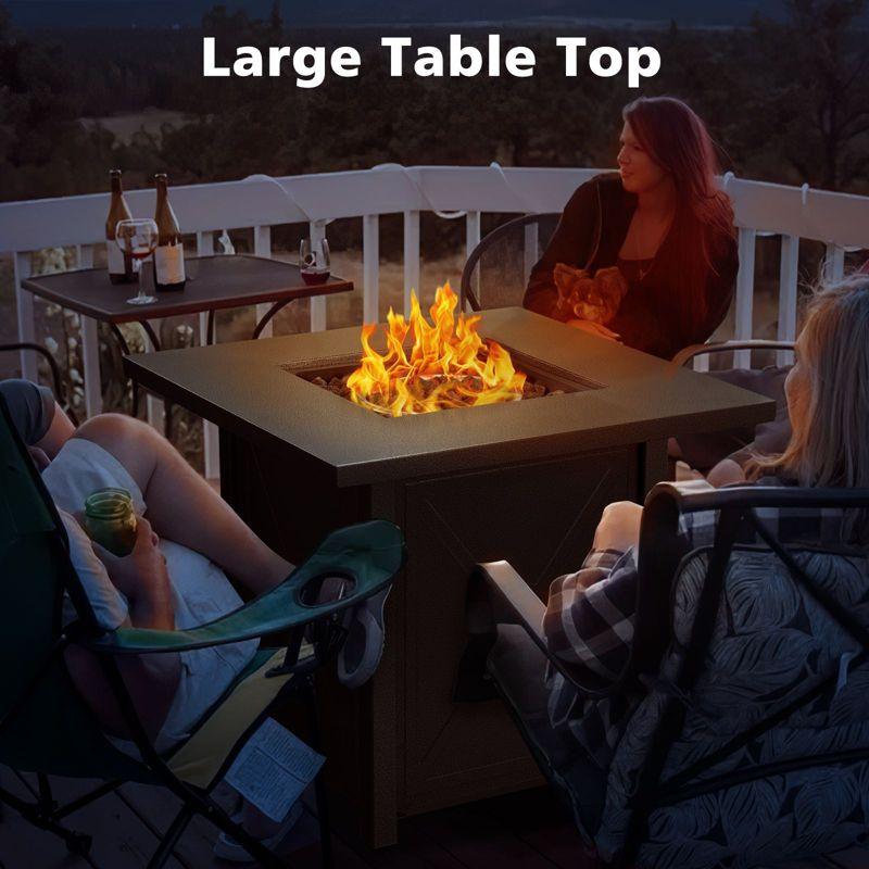 R.W. FLAME 28" 40,000 BTU Square Outdoor Propane Fire Pit Table with Lid & Rain Cover   – Perfect for Patio, Deck, Garden, and Parties