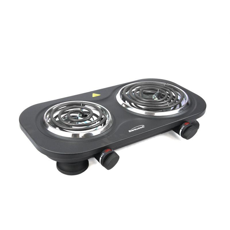 Black Dual Burner Electric Hot Plate with Adjustable Thermostats