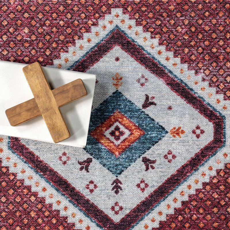 Nuloom Baitadi Geometric Machine Washable Area Rug, 4' x 6', Burgundy