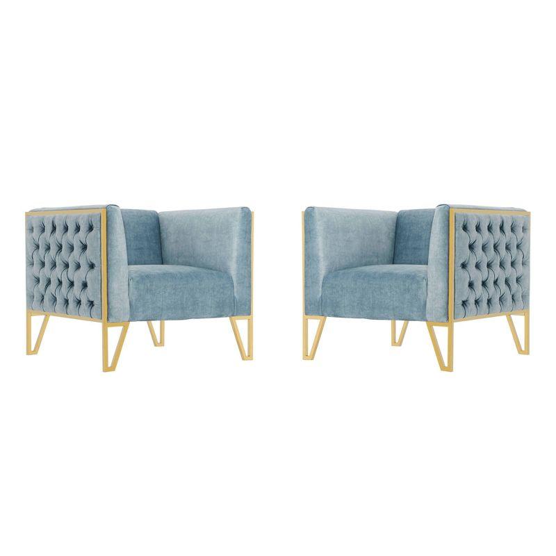 Set of 2 Vector Velvet Accent Chairs Ocean Blue - Manhattan Comfort: Plush, Tufted, No Assembly Required