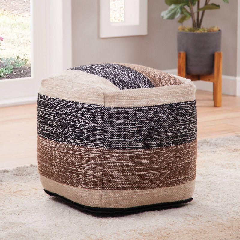 Jamal Square Handwoven Pouf Beige/Brown/Black - Steve Silver Co.: Wool & Cotton, No Assembly Required