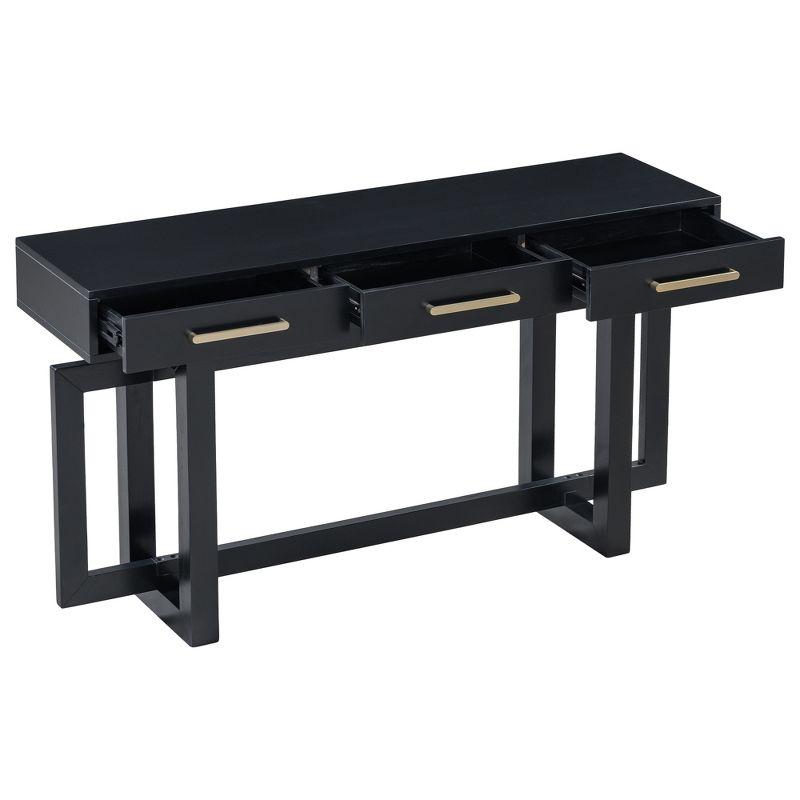57"W Elegant Console Table with 3 Drawers and Irregular Legs, Extra Long Entryway Table, Black 4B - ModernLuxe