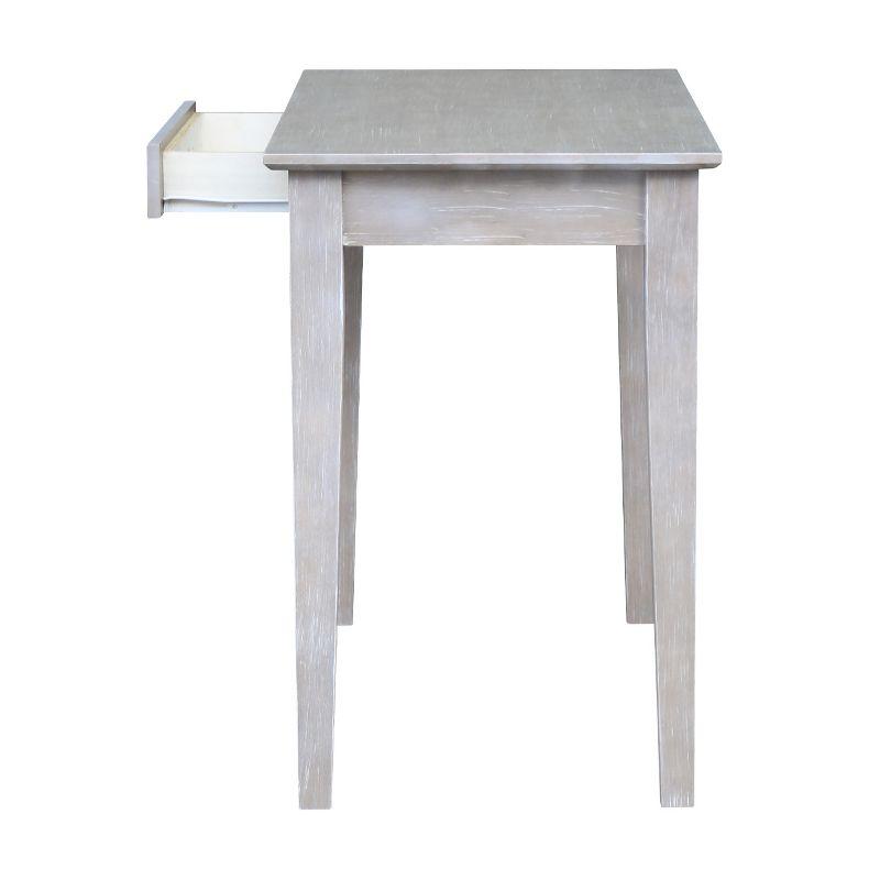 Transitional Solid Parawood Home Office Desk in Washed Gray Taupe with Drawer