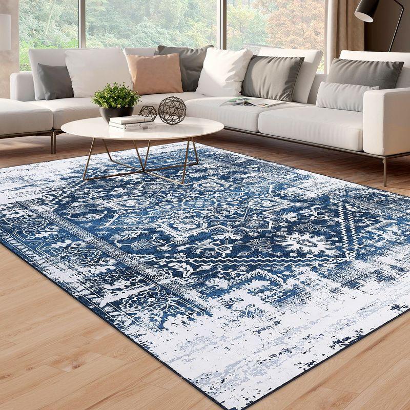 Area Rug Oriental Vintage Distressed Rug for Living Room Bedroom, 9' x 12' Blue