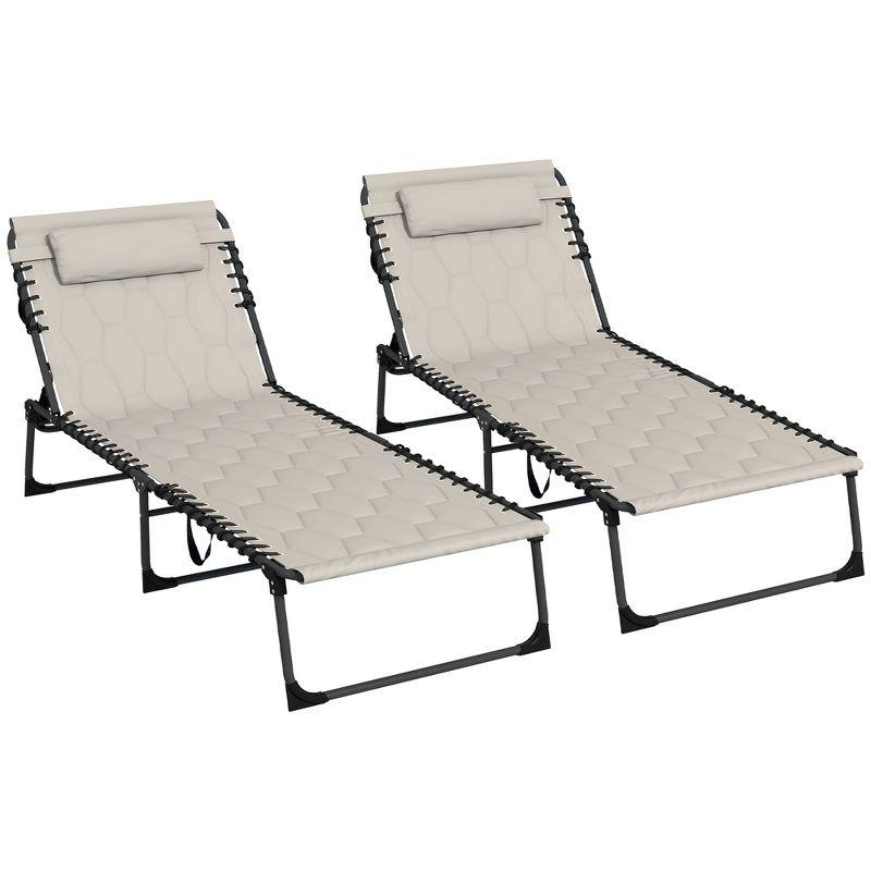 Khaki Padded Folding Armless Chaise Lounge Set