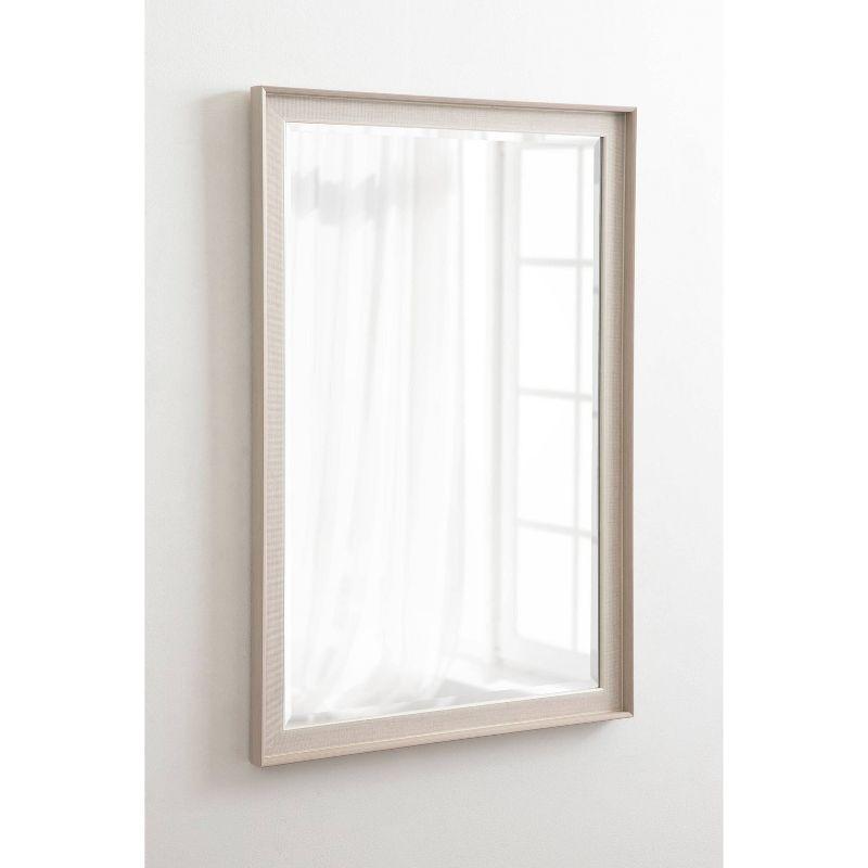 Natural Linen Texture Rectangular Wall Mirror with Beveled Edge