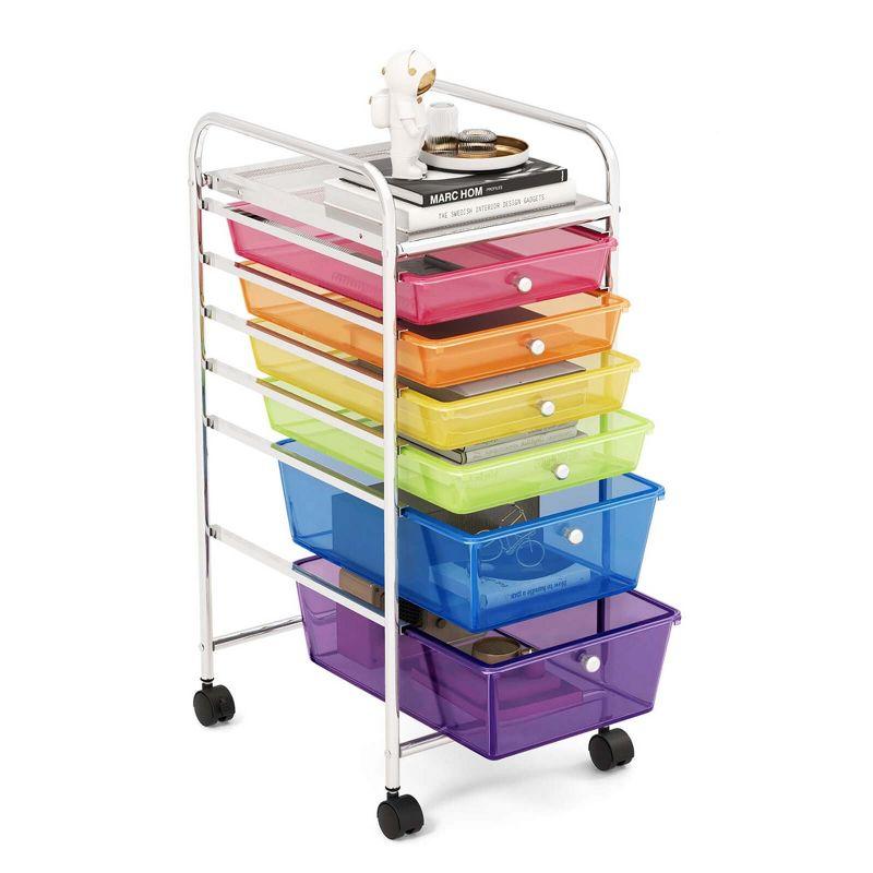 Colorful 6-Drawer Rolling Storage Cart with Metal Frame