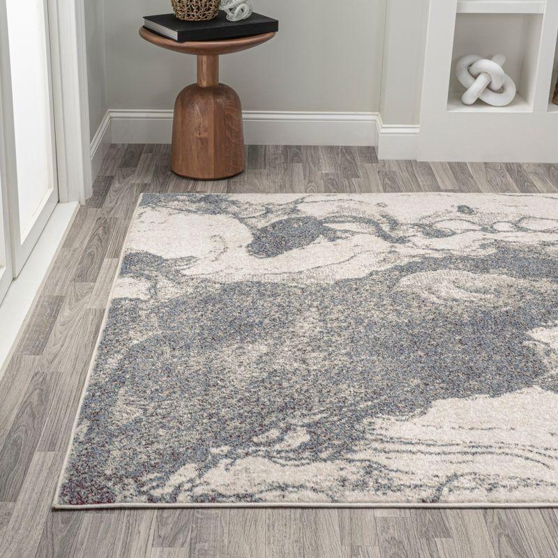 Gray and Cream Abstract Synthetic Rectangular Area Rug