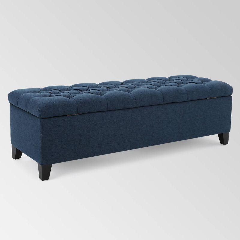 Ottilie Storage Ottoman Dark Blue - Christopher Knight Home: Upholstered Bedroom Seating with Tufted Lid