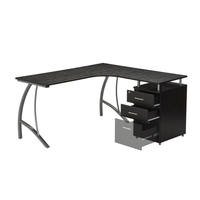 Techni Mobili Modern L Shaped Computer Desk with File Cabinet and Storage Espresso Brown: Office Workstation, MDF & Steel Construction