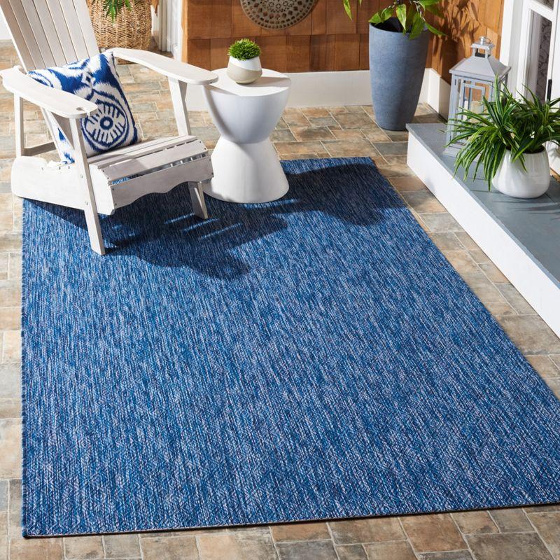 Navy Blue Geometric Low Pile Indoor/Outdoor Rug