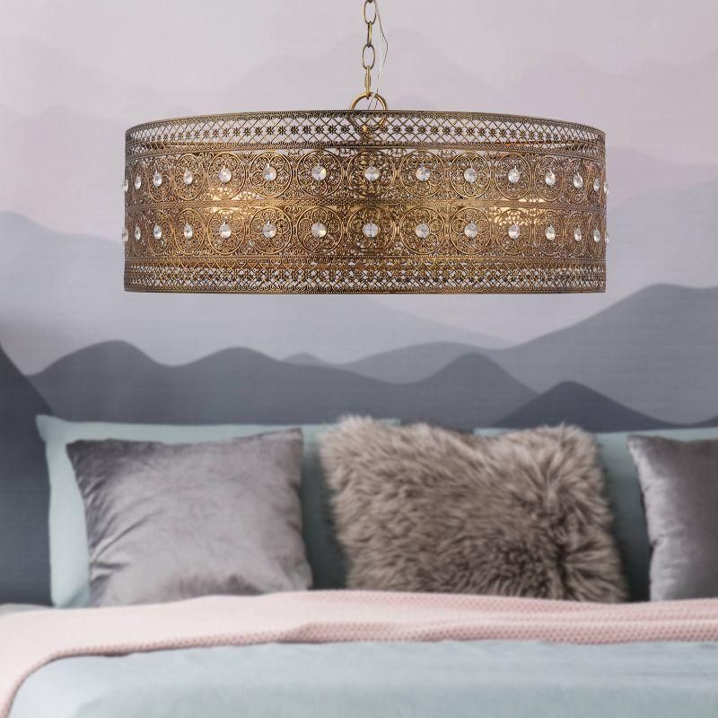 23.5" 3-Light Bryar Chandelier Brass/Crystal - River of Goods: UL Listed, Adjustable Height, Metal & Crystal Drum