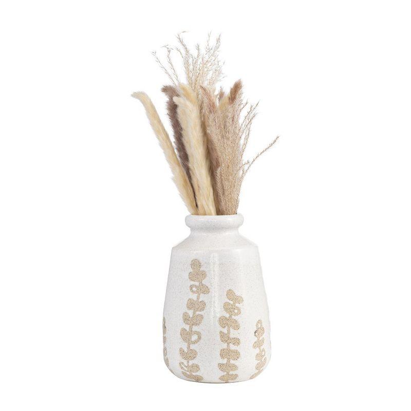 Sagebrook Home 10" Ceramic Vase - Contemporary Ivory/Beige Botanical Design Decorative Table Accent for Home or Office - Unique Gift Idea