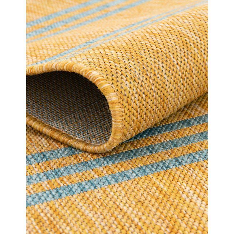 Striped Machine Woven Polypropylene Indoor / Outdoor Area Rug in Yellow/Aqua