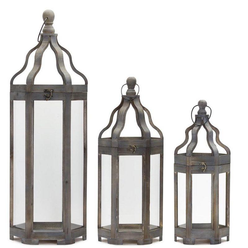 Melrose Wood Floor Lantern (Set of 3)