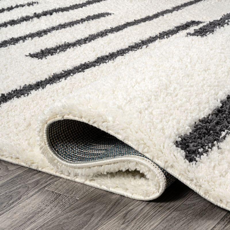 3'x5' Alaro Berber Stripe Shag Area Rug, White/Black - JONATHAN Y