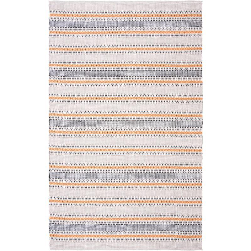 Handmade Blue Flat Woven Cotton Rectangular Rug