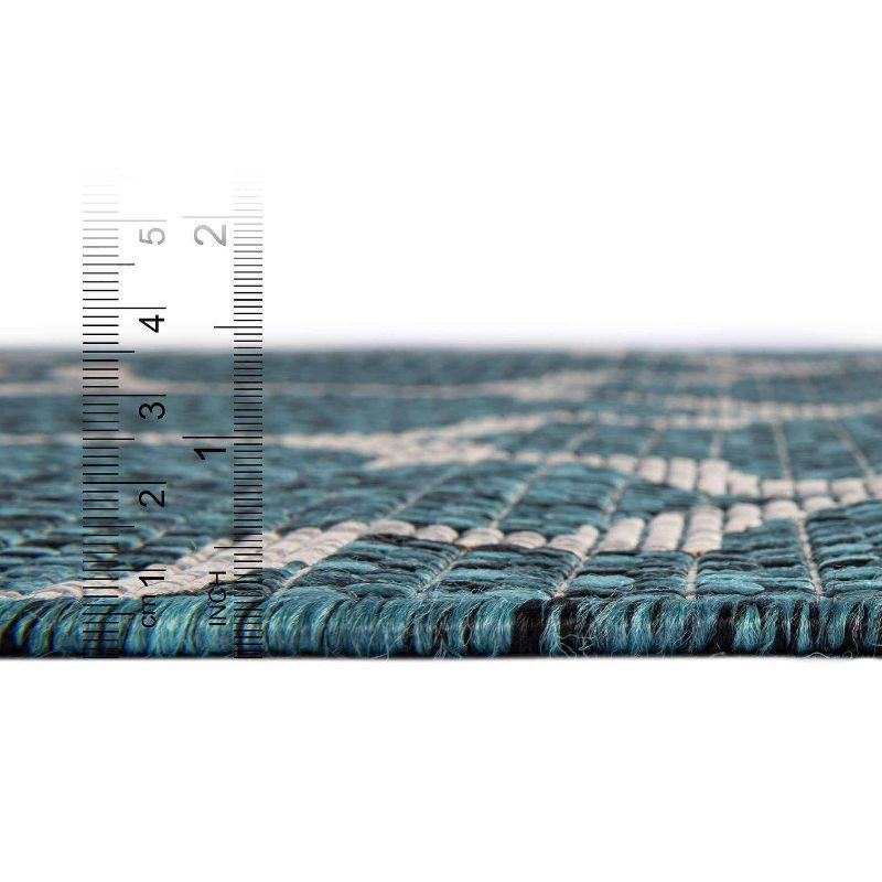 Teal Blue Rectangular Synthetic Outdoor Area Rug - Easy Care and Stain-resistant