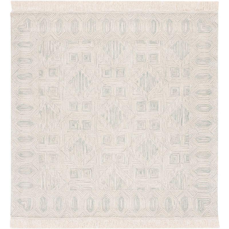 Ivory and Grey Hand-Tufted Wool Square Rug