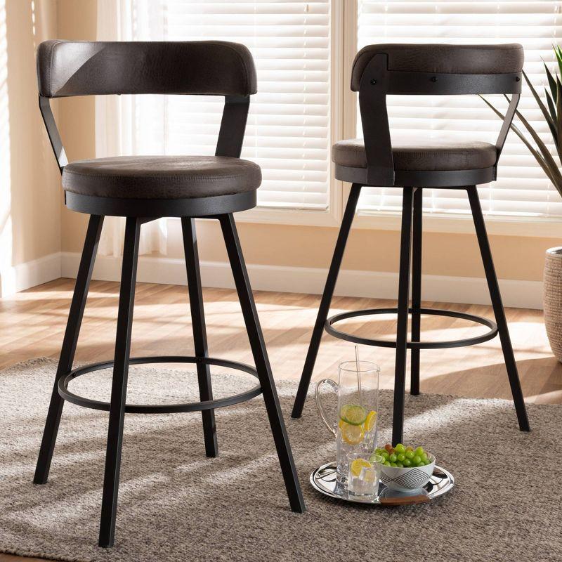 Arcene Antique Gray Faux Leather Swivel Barstools with Metal Frame, Set of 2