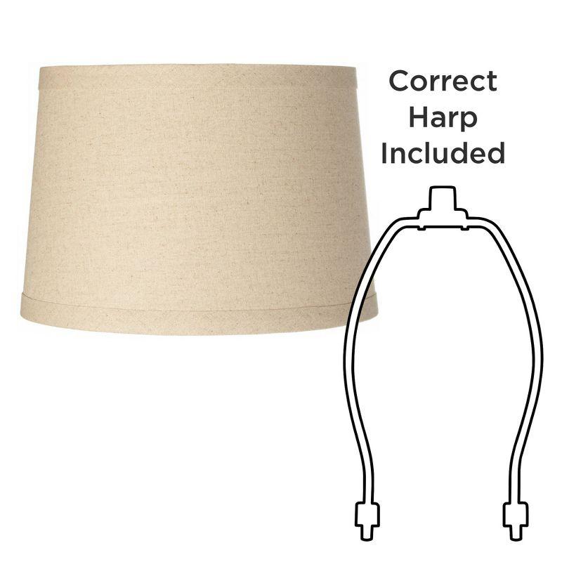 Springcrest Burlap Medium Drum Lamp Shade 14" Top x 16" Bottom x 11" High (Spider) Replacement with Harp and Finial