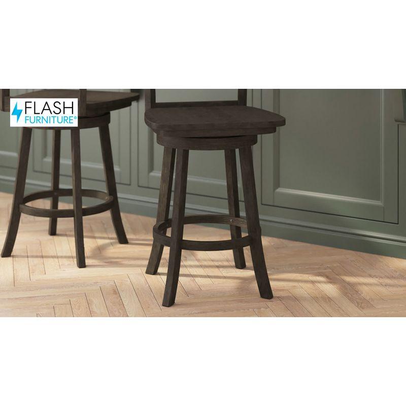 Flash Furniture Liesel Commercial Grade Wooden Classic Ladderback Swivel Counter Height Barstool with Solid Wood Seat