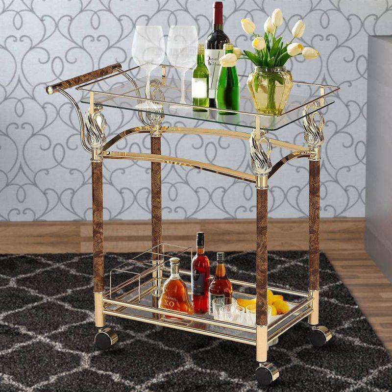 Helmut 31" Gold Plated and Clear Glass Bar Cart with Storage