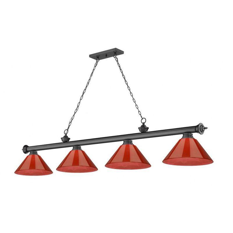 Bronze 4-Light Billiard Chandelier with Red Glass Shades