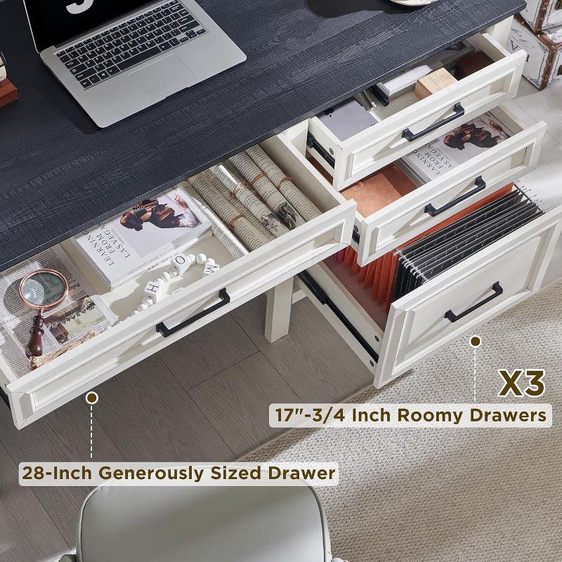SinCiDo 53″ Farmhouse Home Office Desk, Writing Desks with File Cabinet & Drawer, White