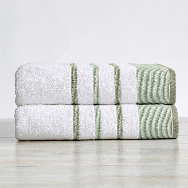 Combed Cotton Decorative Quick-Dry Towel Set (2 Pack Bath Sheet, Desert Sage Green / Moss Green)
