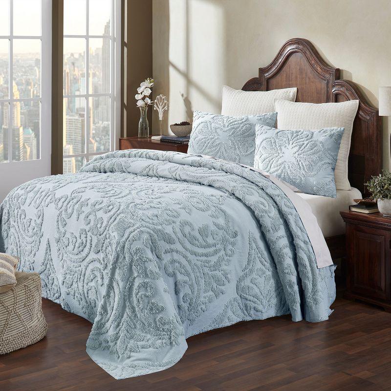 Better Trends Rylee Collection Blue Cotton Tufted Bedspread Set