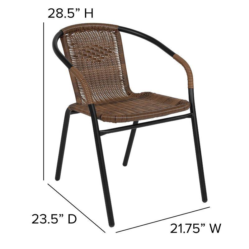 Emma and Oliver 2 Pack Rattan Indoor-Outdoor Restaurant Stack Chair with Curved Back