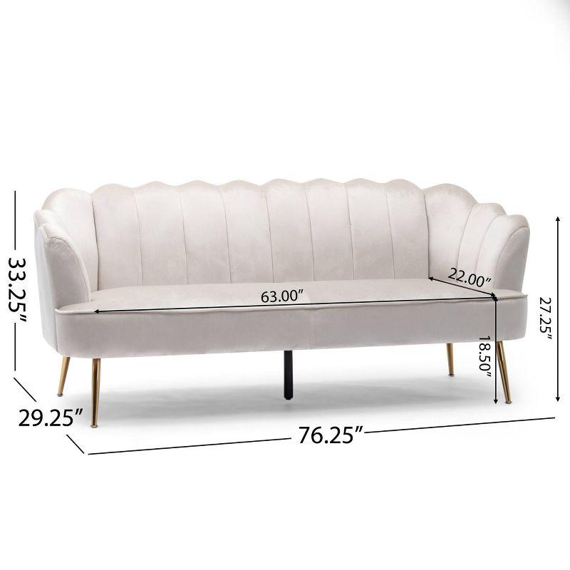 Reitz Modern Glam Velvet Channel Stitch 3 Seater Shell Sofa Beige/Gold - Christopher Knight Home