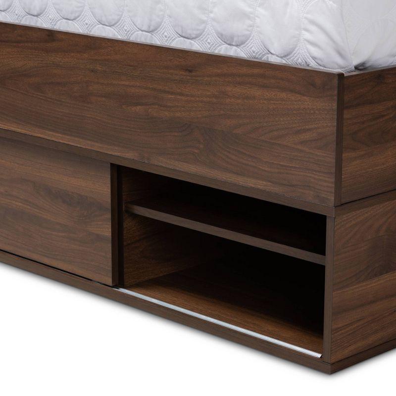 Queen 1 Drawer Tristan Wood Platform Storage Bed with Shelves Dark Brown - Baxton Studio
